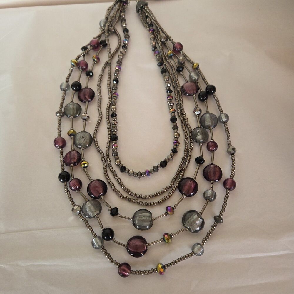Erica Lyons Multistrand Beaded Necklace Layered Smoky Shades